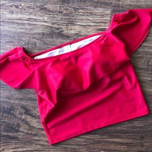 Kortni Jeane Tomato Red Ruffle Around Top Large